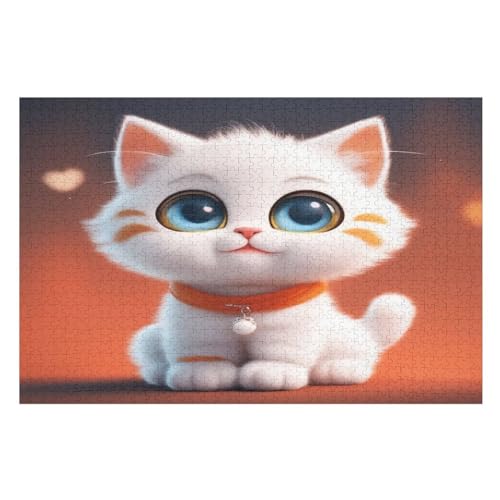 Cute Katze 1000 Teile Puzzles Für Erwachsene, Impossible Puzzle, Geschicklichkeitsspiel Für Die Ganze Familie, Kinder Holzpuzzle 75×50cm von GGJJTT