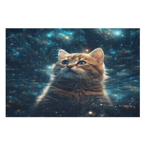 Cute Katze Holzpuzzle 1000 Stück Puzzles Für Erwachsene Teenager Stress Abbauen Familien-Puzzlespiel Poster 1000-teiliges Puzzle Kinder Lernspiel Spielzeug Geschenk （75×50cm） von GGJJTT