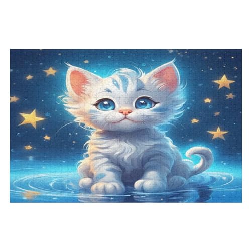 Cute Katze Holzpuzzle 1000 Teile, Knobelspiele Für Erwachsene, Teenager, Puzzles Unmögliche - Kinder Puzzle Zimmer Deko （75×50cm） von GGJJTT