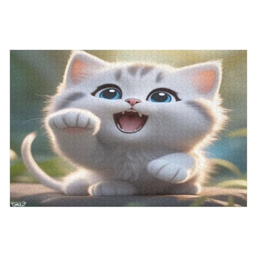 Cute Katze Holzpuzzle 1000 Teile, Knobelspiele Für Erwachsene, Teenager, Puzzles Unmögliche - Kinder Puzzle Zimmer Deko （75×50cm） von GGJJTT