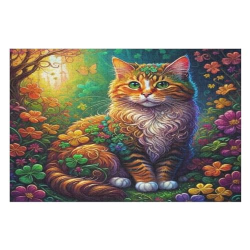 Cute Katze Holzpuzzle 1000 Teile, Knobelspiele Für Erwachsene, Teenager, Puzzles Unmögliche - Kinder Puzzle Zimmer Deko 75×50cm von GGJJTT