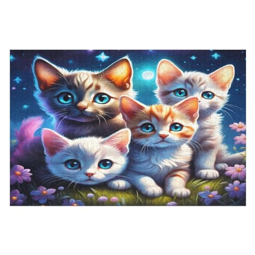 Cute Katze -Puzzle, 1000 Teile,Holzpuzzle Für Erwachsene Kinder, Lustiges Spielzeug, Denkspiel, Spielzeug, Bildungsspiel, Herausforderung, Pädagogisch, （75×50cm） von GGJJTT