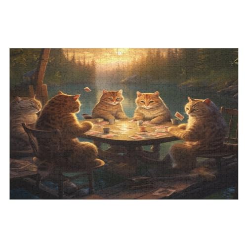 Cute Katze Puzzle 1000 Teile, Holzpuzzle Herausforderndes Geschicklichkeitsspiel Für Die Ganze Familie, Kinder Erwachsenenpuzzle Ab 12 Jahren 75×50cm von GGJJTT