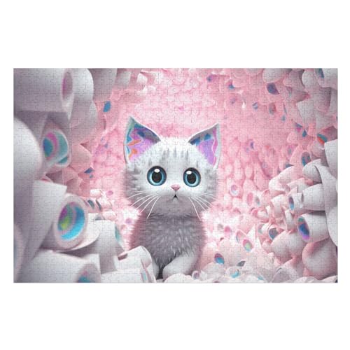 Cute Katze Puzzle Für Erwachsene 1000 Teile Premium 100% Recyceltes Brett Zum Lernen, Lernspielzeug, Familienspiele Kinder Holzpuzzle （75×50cm） von GGJJTT