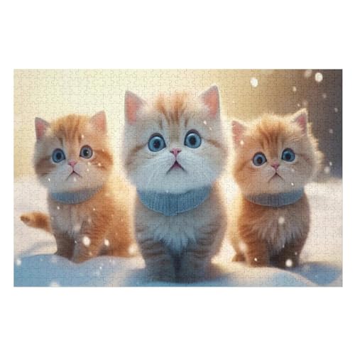 Cute Katze Puzzles 1000 Teile Erwachsener Kniffel Spaß Für Die Ganze Familie, Holzpuzzle Kinder Erwachsene, Impossible Puzzle Schwer 75×50cm von GGJJTT