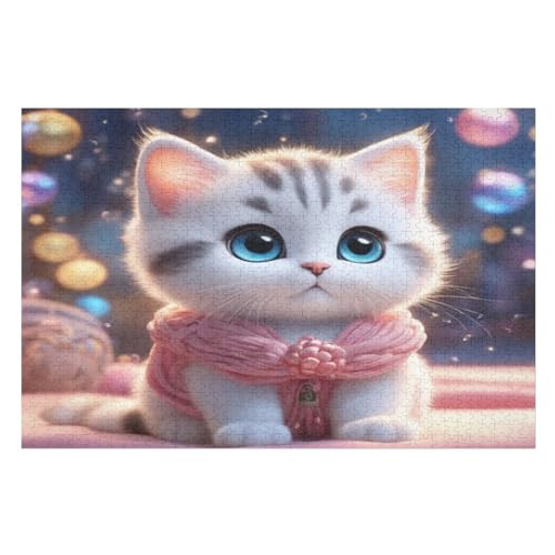 Cute Katze Puzzles 1000 Teile Erwachsener Kniffel Spaß Für Die Ganze Familie, Holzpuzzle Kinder Erwachsene, Impossible Puzzle Schwer 75×50cm von GGJJTT
