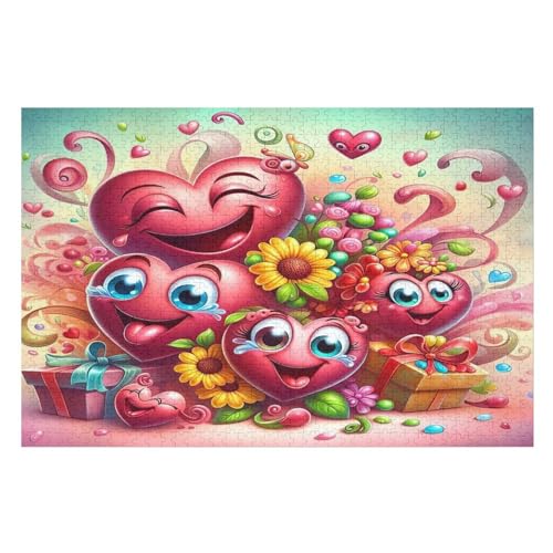 Cute Liebe Heart -Puzzle, 1000 Teile,Holzpuzzle Für Erwachsene Kinder, Lustiges Spielzeug, Denkspiel, Spielzeug, Bildungsspiel, Herausforderung, Pädagogisch, （75×50cm） von GGJJTT