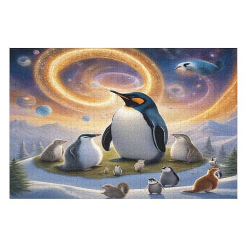 Cute Pinguin Holzpuzzle Erwachsene - 1000 Teiliges Jigsaw Knobelspiel - Puzzle Für Erwachsene & Kinder - Outdoor & Reisespielzeug - Geduldspiel （75×50cm） von GGJJTT