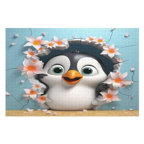 Cute Pinguin Puzzles 1000 Teile Erwachsener Kniffel Spaß Für Die Ganze Familie, Holzpuzzle Kinder Erwachsene, Impossible Puzzle Schwer 75×50cm von GGJJTT