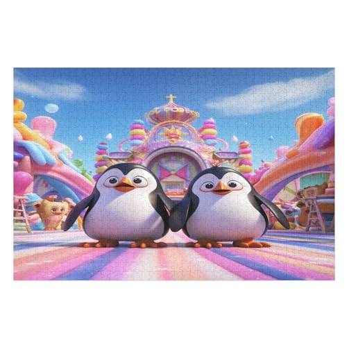 Cute Pinguin-Puzzlespiel Aus Holz, 1000 Puzzleteile, Kreatives Puzzle Für Teenager Und Erwachsene, Kreatives Spielzeug, Puzzles, 75×50cm von GGJJTT