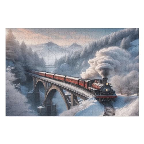 Dampfzug 1000 Teile Puzzles Für Erwachsene Holzpuzzle Familienpuzzlespiel Stressabbau-Puzzle Für Erwachsene Kinder Ab 12 Jahren （75×50cm） von GGJJTT
