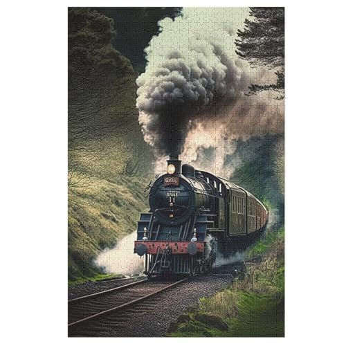 Dampfzug Puzzle Für Erwachsene 1000 Teile Premium 100% Recyceltes Brett Zum Lernen, Lernspielzeug, Familienspiele Kinder Holzpuzzle （78×53cm） von GGJJTT