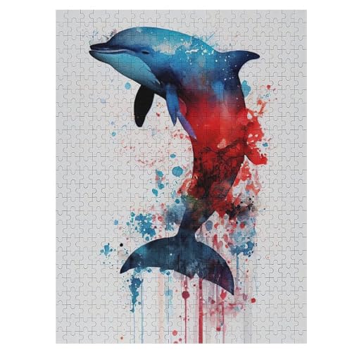 Delfin 500 Teile Puzzle Für Erwachsene, Herausforderung Puzzles - Familienpuzzle Verringerter Druck Schwieriges Puzzle Rahmen Holzpuzzle Für Erwachsene Kinder 12+ （55×41cm） von GGJJTT