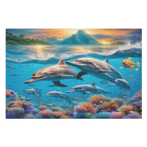 Delfin Holzpuzzle 1000 Teile, Knobelspiele Für Erwachsene, Teenager, Puzzles Unmögliche - Kinder Puzzle Zimmer Deko （75×50cm） von GGJJTT