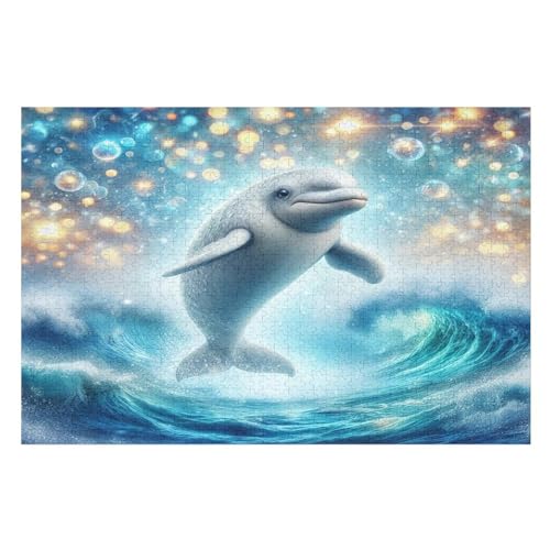 Delfin -Puzzle, 1000 Teile,Holzpuzzle Für Erwachsene Kinder, Lustiges Spielzeug, Denkspiel, Spielzeug, Bildungsspiel, Herausforderung, Pädagogisch, （75×50cm） von GGJJTT