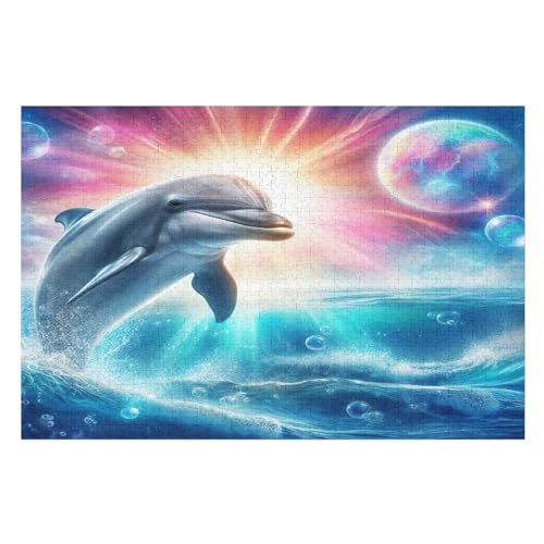 Delfin -Puzzle, 1000 Teile,Holzpuzzle Für Erwachsene Kinder, Lustiges Spielzeug, Denkspiel, Spielzeug, Bildungsspiel, Herausforderung, Pädagogisch, （75×50cm） von GGJJTT