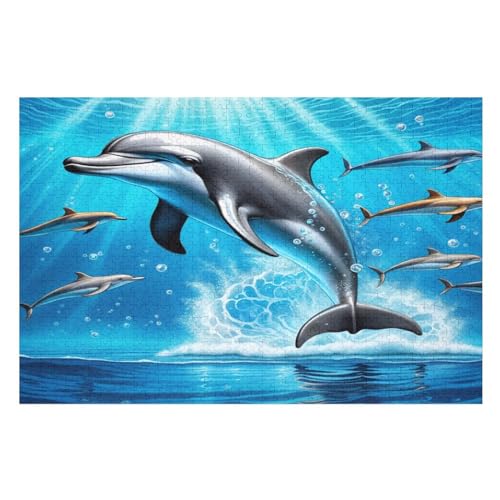 Delfin Puzzle Für Erwachsene 1000 Teile Premium 100% Recyceltes Brett Zum Lernen, Lernspielzeug, Familienspiele Kinder Holzpuzzle （75×50cm） von GGJJTT