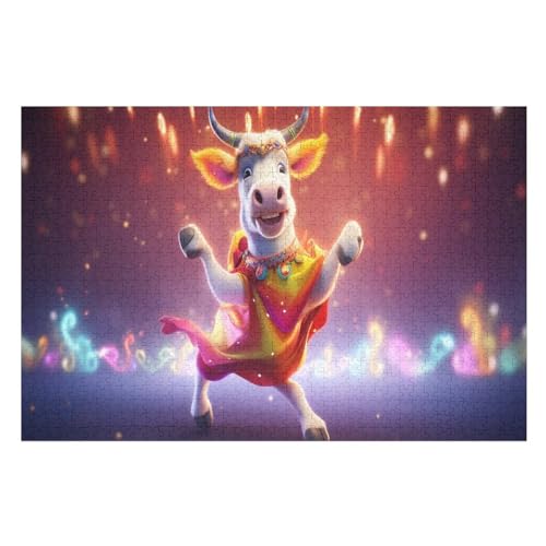 Disco Kuh Puzzles 1000 Teile Erwachsener Kniffel Spaß Für Die Ganze Familie - 1000 Puzzleteilige Motive, Holzpuzzle Kinder Erwachsene, Impossible Puzzle Schwer （75×50cm） von GGJJTT