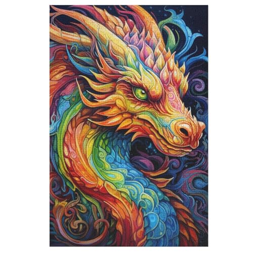 Drache 1000 Teile Premium-Puzzles Für Erwachsene Kinder- Holzpuzzles Spaß Und Lernspiele - Perfekte Puzzle-Geschenke （78×53cm） von GGJJTT
