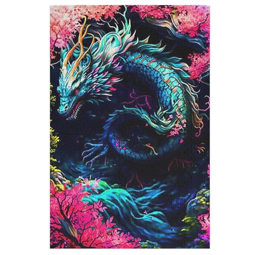 Drache Holzpuzzle 1000 Teile Klassische Puzzles Erwachsene Kinder Puzzle DIY Kit Holzspielzeug Einzigartiges Geschenk 78×53cm von GGJJTT