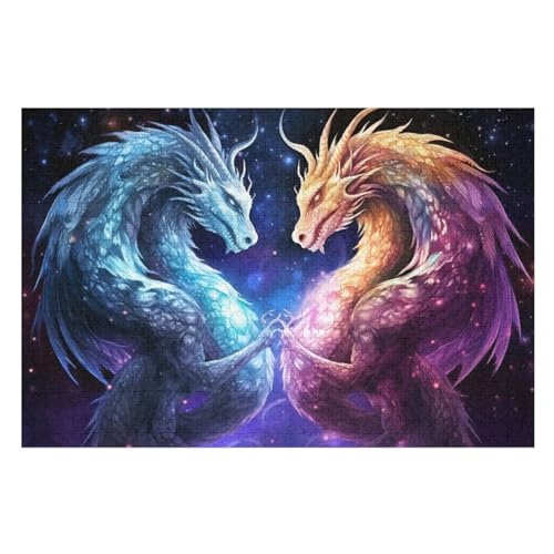 Drache -Puzzle, 1000 Teile,Holzpuzzle Für Erwachsene Kinder, Lustiges Spielzeug, Denkspiel, Spielzeug, Bildungsspiel, Herausforderung, Pädagogisch, （75×50cm） von GGJJTT