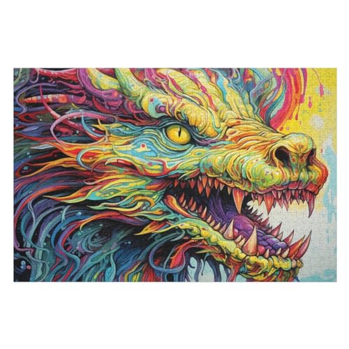 Drache Puzzles 1000 Teile Erwachsener Kniffel Spaß Für Die Ganze Familie - 1000 Puzzleteilige Motive, Holzpuzzle Kinder Erwachsene, Impossible Puzzle Schwer （75×50cm） von GGJJTT
