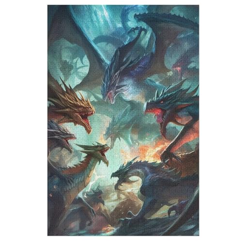 Drachen Puzzle Für Erwachsene 1000 Teile Premium 100% Recyceltes Brett Zum Lernen, Lernspielzeug, Familienspiele Kinder Holzpuzzle （78×53cm） von GGJJTT
