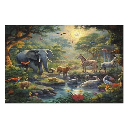 Dschungeltiere Holzpuzzle 1000 Stück Puzzles Für Erwachsene Teenager Stress Abbauen Familien-Puzzlespiel Poster 1000-teiliges Puzzle Kinder Lernspiel Spielzeug Geschenk （75×50cm） von GGJJTT