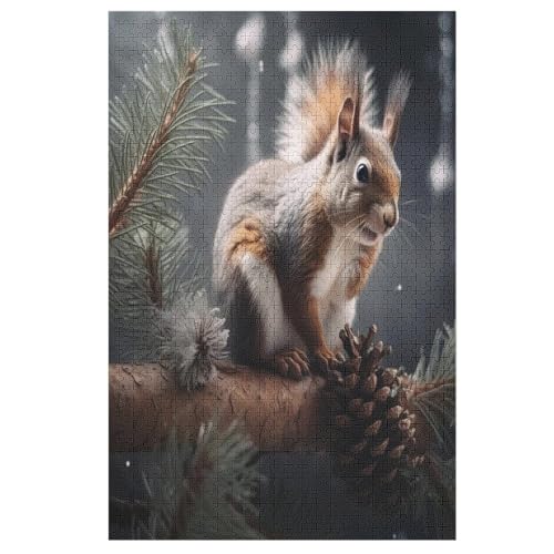 Eichhörnchen Puzzle 1000 Teile, Holzpuzzle Herausforderndes Geschicklichkeitsspiel, Kinder Erwachsenenpuzzle Ab 12 Jahren 78×53cm von GGJJTT