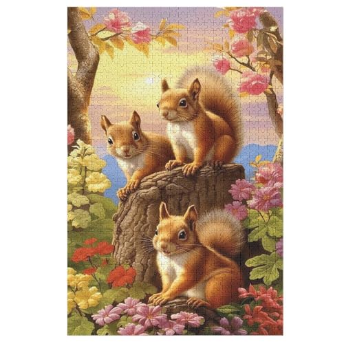 Eichhörnchen Puzzle 1000 Teile, Holzpuzzle Herausforderndes Geschicklichkeitsspiel Für Kinder Erwachsenenpuzzle Ab 12 Jahren （78×53cm） von GGJJTT