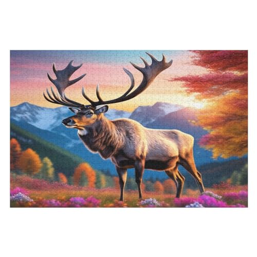 Elch 1000 Teile Puzzles Für Erwachsene Holzpuzzle Familienpuzzlespiel Stressabbau-Puzzle Für Erwachsene Kinder Ab 12 Jahren 75×50cm von GGJJTT