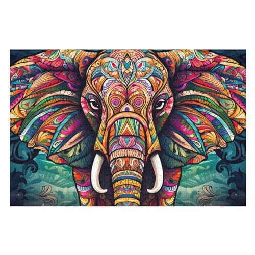 Elefant -Puzzle, 1000 Teile,Holzpuzzle Für Erwachsene Kinder, Lustiges Spielzeug, Denkspiel, Spielzeug, Bildungsspiel, Herausforderung, Pädagogisch, （75×50cm） von GGJJTT