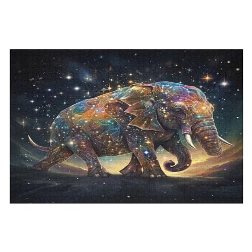 Elefant -Puzzle, 1000 Teile,Holzpuzzle Für Erwachsene Kinder, Lustiges Spielzeug, Denkspiel, Spielzeug, Bildungsspiel, Herausforderung, Pädagogisch, （75×50cm） von GGJJTT