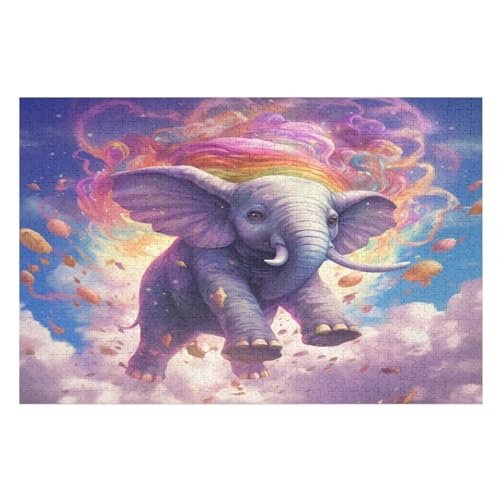 Elefant -Puzzle, 1000 Teile,Holzpuzzle Für Erwachsene Kinder, Lustiges Spielzeug, Denkspiel, Spielzeug, Bildungsspiel, Herausforderung, Pädagogisch, （75×50cm） von GGJJTT