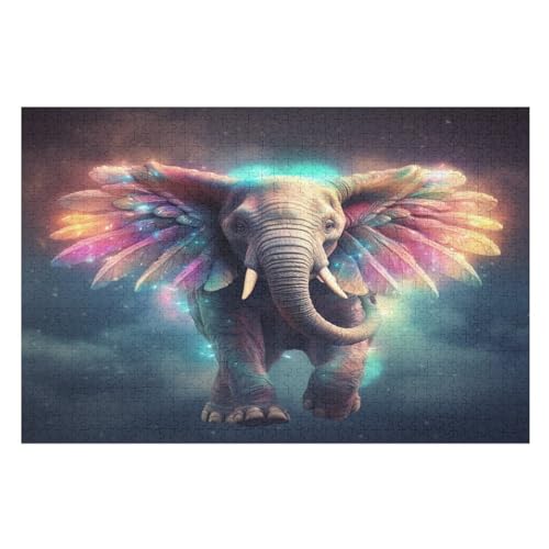 Elefant – Puzzle 1000 Teile, Holzpuzzle, Herausforderndes Geschicklichkeitsspiel Für Die Ganze Familie, Kinder Erwachsenenpuzzle Ab 12 Jahren （75×50cm） von GGJJTT