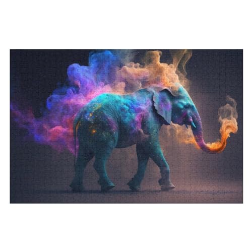 Elefants Puzzles 1000 Teile Erwachsener Kniffel Spaß Für Die Ganze Familie - 1000 Puzzleteilige Motive, Holzpuzzle Kinder Erwachsene, Impossible Puzzle Schwer （75×50cm） von GGJJTT
