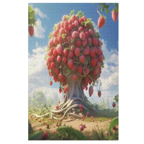 Erdbeerfrucht Puzzle 1000 Teile,Holzpuzzle Herausforderndes GesKükenlichkeitsspiel,Kinder Erwachsenenpuzzle Ab 12 Jahren 78×53cm von GGJJTT