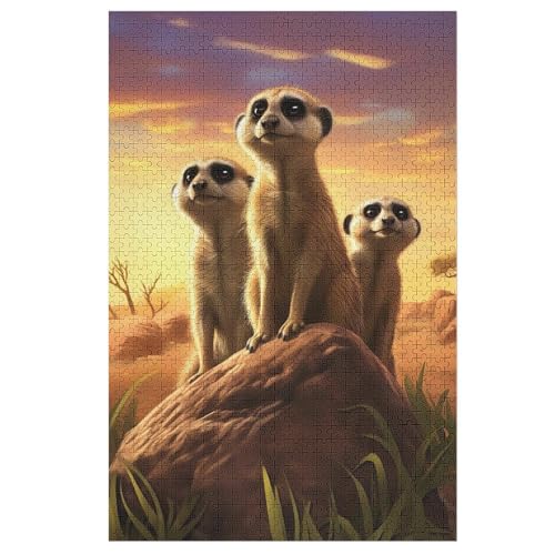 Erdmännchen 1000 Teile Puzzles Für Erwachsene, Impossible Puzzle, Geschicklichkeitsspiel Für Die Ganze Familie, Kinder Holzpuzzle （78×53cm） von GGJJTT