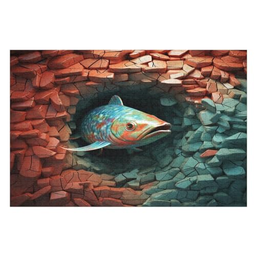 Fisch Holzpuzzle 1000 Teile, Knobelspiele Für Erwachsene, Teenager, Puzzles Unmögliche - Kinder Puzzle Zimmer Deko （75×50cm） von GGJJTT