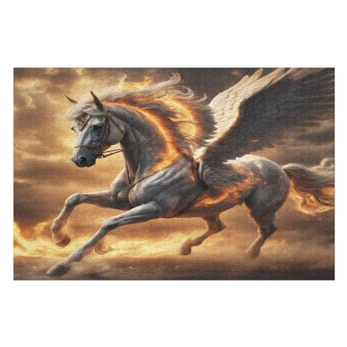 Flame Pferd 1000 Teile Puzzle, Holzpuzzle, Puzzles Für Erwachsene Kinder, 1000 Teile Puzzle Für Jugendliche & Erwachsene Lernspiel Herausforderungsspielzeug （75×50cm） von GGJJTT