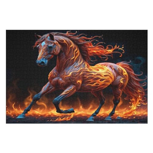 Flame Pferd – Puzzle 1000 Teile, Holzpuzzle, Herausforderndes Geschicklichkeitsspiel Für Die Ganze Familie, Kinder Erwachsenenpuzzle Ab 12 Jahren （75×50cm） von GGJJTT