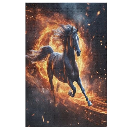 Flame Horse Puzzle 1000 Teile, Holzpuzzle Für Erwachsene Kinder, Impossible Puzzles, Geschicklichkeitsspiel Für Die Ganze Familie （78×53cm） von GGJJTT