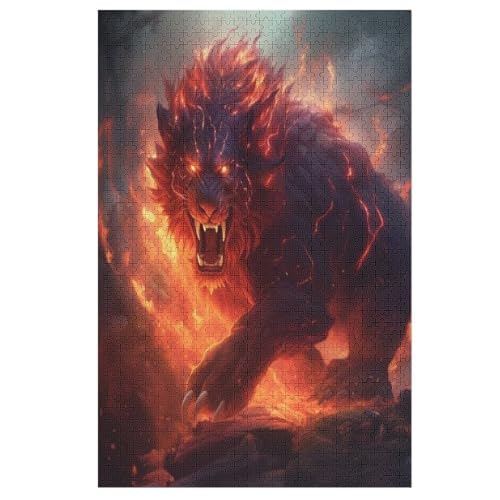 Flaming Löwe Puzzle 1000 Teile, Holzpuzzle Herausforderndes Geschicklichkeitsspiel Für Kinder Erwachsenenpuzzle Ab 12 Jahren （78×53cm） von GGJJTT
