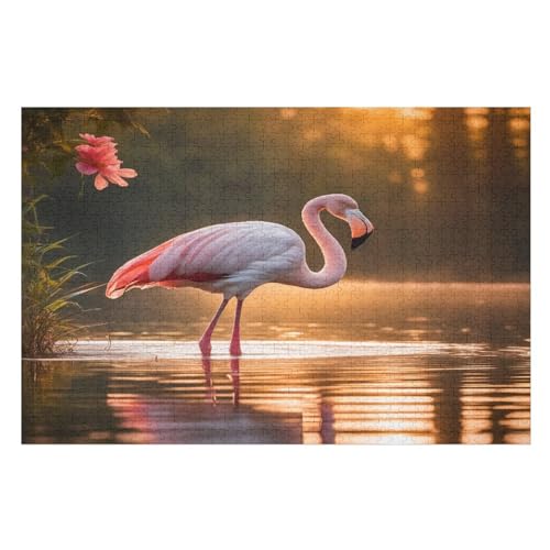 Flamingo -Puzzle, 1000 Teile,Holzpuzzle Für Erwachsene Kinder, Lustiges Spielzeug, Denkspiel, Spielzeug, Bildungsspiel, Herausforderung, Pädagogisch, （75×50cm） von GGJJTT
