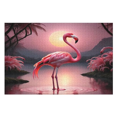 Flamingo -Puzzle, 1000 Teile,Holzpuzzle Für Erwachsene Kinder, Lustiges Spielzeug, Denkspiel, Spielzeug, Bildungsspiel, Herausforderung, Pädagogisch, （75×50cm） von GGJJTT