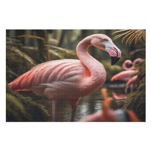 Flamingo Puzzle Für Erwachsene 1000 Teile Premium 100% Recyceltes Brett Zum Lernen, Lernspielzeug, Familienspiele Kinder Holzpuzzle （75×50cm） von GGJJTT