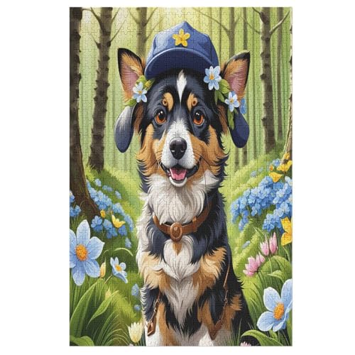 Flower Hund Puzzle 1000 Teile, Holzpuzzle Herausforderndes Geschicklichkeitsspiel, Kinder Erwachsenenpuzzle Ab 12 Jahren 78×53cm von GGJJTT