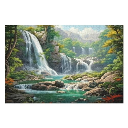 GGJJTT 1000-teiliges Wasserfall Holzbrett-Puzzle, Puzzle für Erwachsene und Kinder ab 12 Jahren, 75x50 cm von GGJJTT