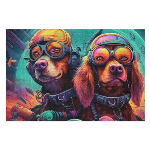 Golden Retriever Puzzle 1000 Teile, Holzpuzzle Herausforderndes Geschicklichkeitsspiel Kinder Erwachsenenpuzzle Ab 12 Jahren 75×50cm von GGJJTT