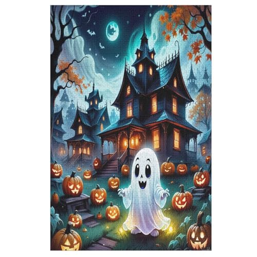 Halloween Geist Holzpuzzle Für Erwachsene Teenager Stress Abbauen Familien-Puzzlespiel Poster 1000-teiliges Puzzle Kinder Lernspiel （78×53cm） von GGJJTT